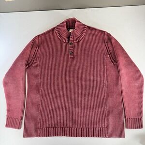 Carbon 2 Cobalt Men XL Burgundy Cotton Henley Knitted Long Sleeve Heavy Sweater
